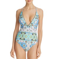 Nanette Lepore Womens Plunging Beachwear One-Piece Swimsuit, Blue, 4