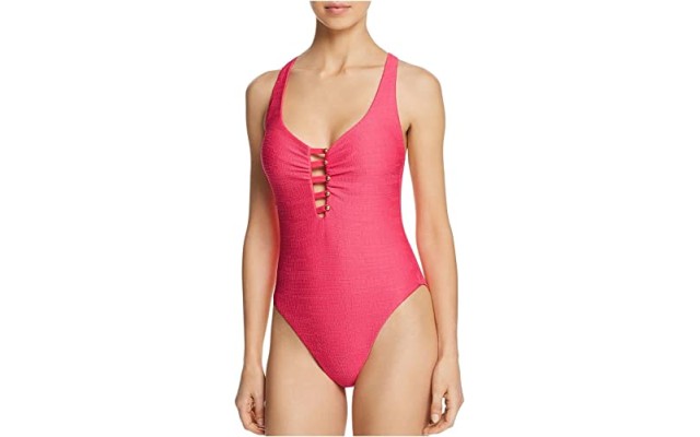  Women’s Standard High Leg One Piece Swimsuit, Watermelon//Raffia, 10