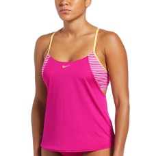 Nike Micro-Stripe Layered Tankini Top, Fireberry, Large