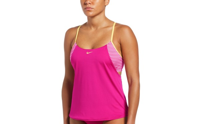  Micro-Stripe Layered Tankini Top, Fireberry, Large