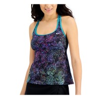 Nike Neon Leaf Racerback Tankini Top, Black, Small