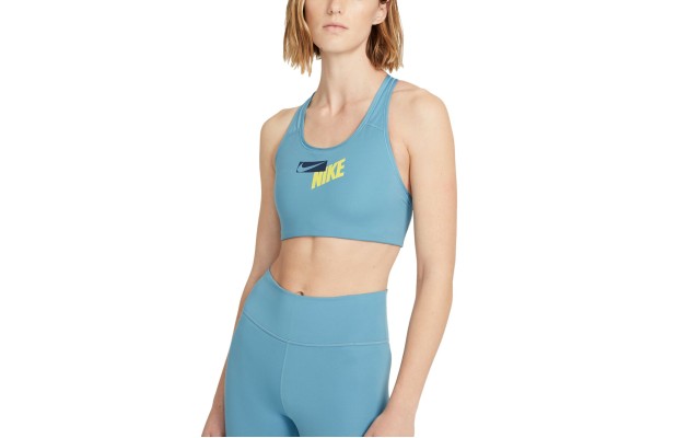  Women’s Logo Racerback Medium Impact Sports Bra, Blue, Medium