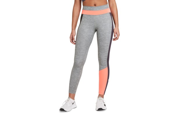  Women’s One Color-Block 7/8 Leggings, Grey/Coral, X-Small