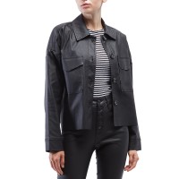 Oat Coated Faux-Leather Shirt Jacket, Medium, Black