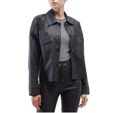 Oat Coated Faux-Leather Shirt Jacket, Medium, Black