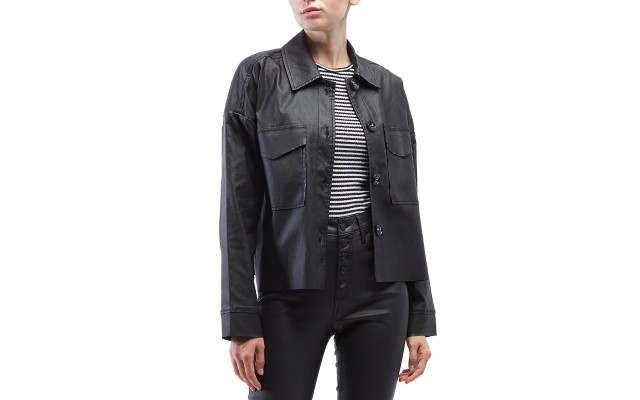  Ced Faux-Leather Shirt Jacket, Medium, Black
