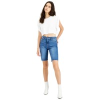 Oat High-Rise Bermuda Jean Shorts, Blue, 28
