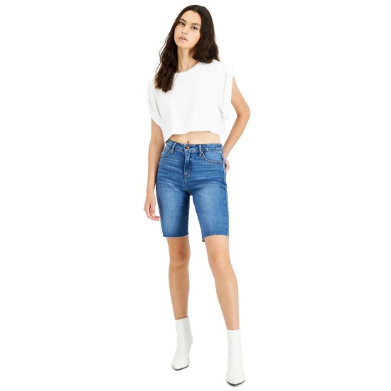  High-Rise Bermuda Jean Shorts, Blue, 28