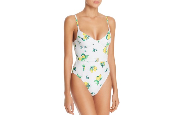 Women’s Danielle Lemon Belted One Piece Swimwear, White, Medium