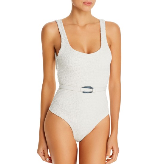 Palm Swimwear Maya Belted One Piece Swimsuit, Ivory, Medium