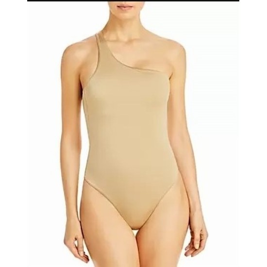  Womens Asymmetric Lined One-Piece Swimsuit Gold Large