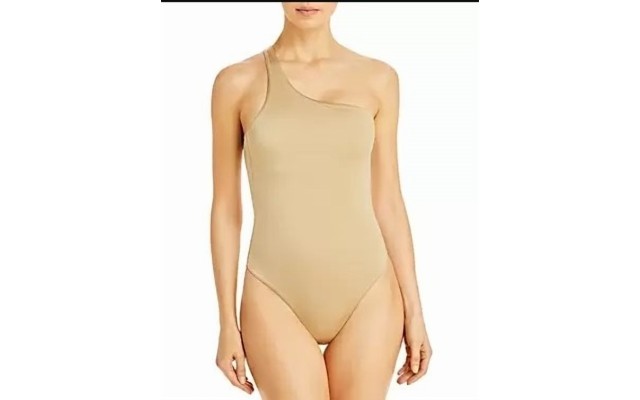  Womens Asymmetric Lined One-Piece Swimsuit Gold Large