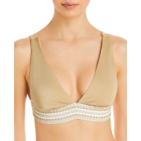 Peixoto Womens Charlie Plunge Metallic Beachwear Bikini Swim Top, Gold, Medium