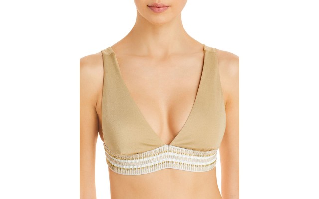  Womens Charlie Plunge Metallic Beachwear Bikini Swim Top, Gold, Medium
