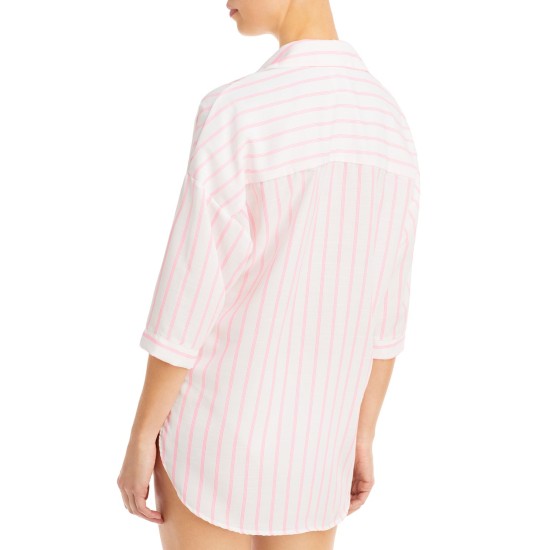 Womens Josie Striped Button Down Caftan Swim Cover-Up, Pink, Medium/Large