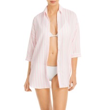 Peixoto Womens Josie Striped Button Down Caftan Swim Cover-Up, Pink, Medium/Large