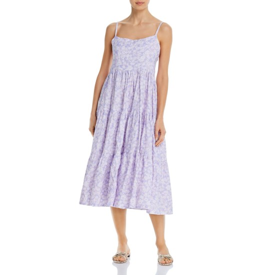  Aftersun Printed Linen Dress Swim Cover-Up, Purple, Purple, 10