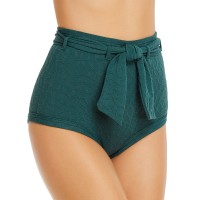 Peony Belted High-Waist Bikini Bottom, Green, 4