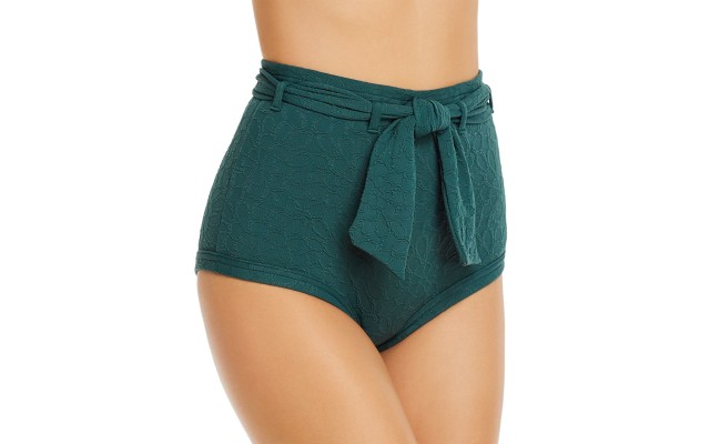  Belted High-Waist Bikini Bottom, Green, 2