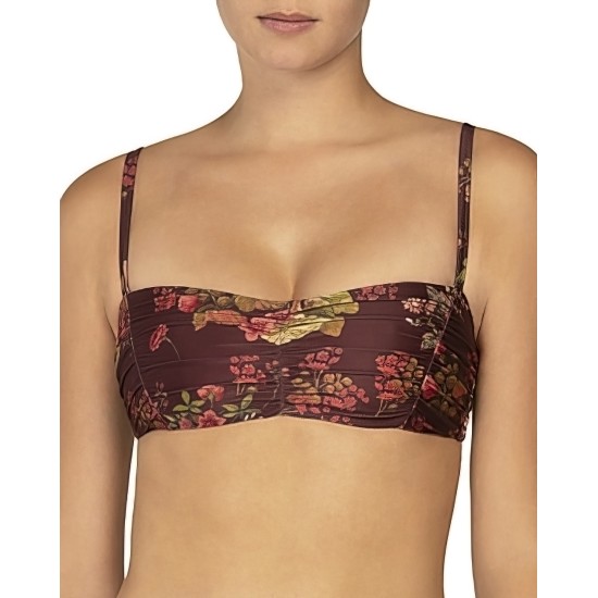  Printed Bandeau Bikini Top, Brown, 8