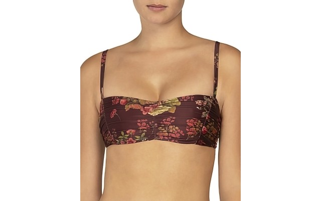  Printed Bandeau Bikini Top, Brown, 4