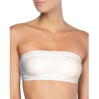 Peony Womens Metallic Bandeau Bikini Swim Top Ivory 4
