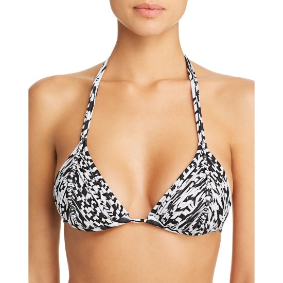 PilyQ Women’s Isla Zebra Triangle Bikini Top, Black/White, Small