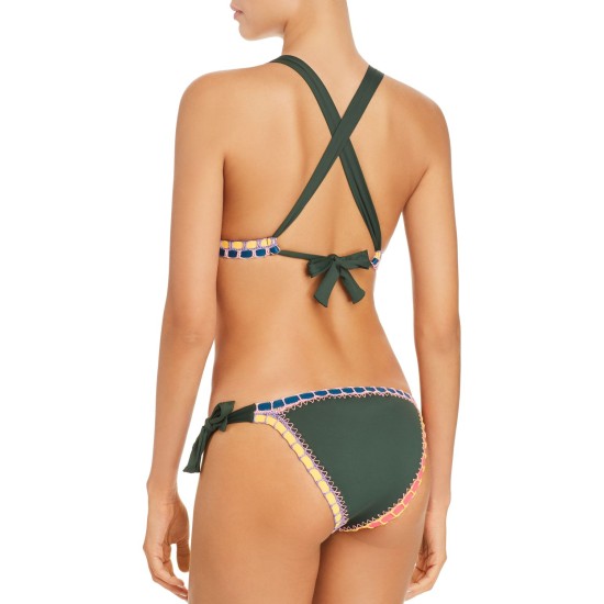  Women’s Crochet Trim Bikini Bottom, Green, Large