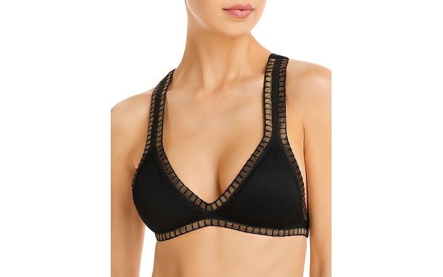 Platinum inspired by Solange Ferrarini Crochet Trim Bikini Top, Black, Small
