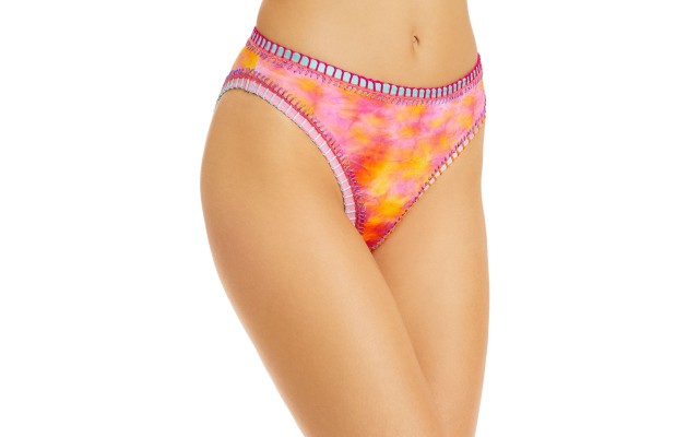  Printed Crochet Bikini Bottom, Pink, Large