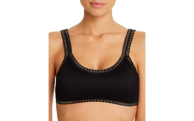  Ribbed Bikini Top, Black, D