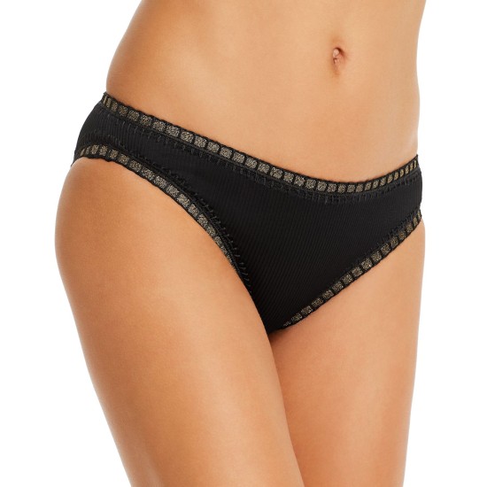  Ribbed High-Waist Bikini Bottom, Black, Medium