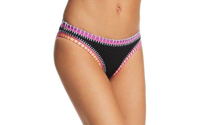  Stitched Ribbed Bikini Bottom, Black, Small