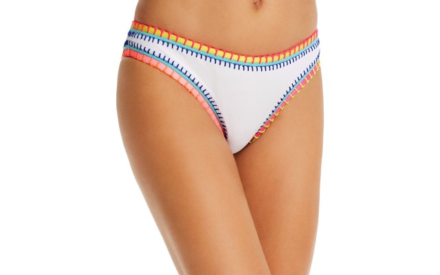  Water Lily Whipstitched Scoop Bikini Bottom, White, Large