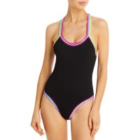 Platinum Inspired by Solange Ferrarini Womens Crochet Trim One Piece Swimsuit
