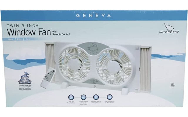 Polar Air Window Fan, 3-Speed 3-Function Expandable Reversible, Twin 9 inch with Remote Control