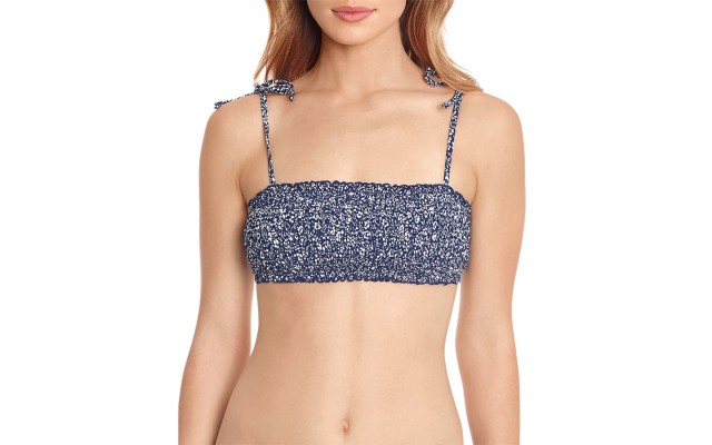 n Sprouting Floral Tie Shoulder Smocked Bra Top, Small, Navy