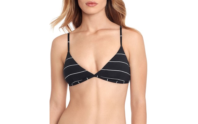  Womens Striped Lined Swim Top Separates B/W S