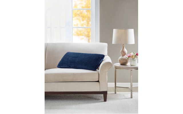  Corded Plush Decorative Pillow, Navy,14″ x 30″