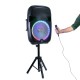   15″ Bluetooth Rechargeable Speaker with LED Lights, Microphone and Stand