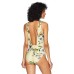  Women’s Swim One Piece with Center Front Self Binding Neckline (Summer Floral, M)