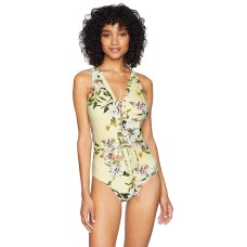 Rachel Roy Women’s Swim One Piece with Center Front Self Binding Neckline (Summer Floral, M)
