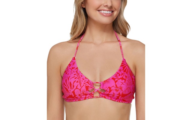  Juniors’ Making Waves Textured Costa Strappy Bikini Top, Pink, small