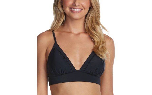  Juniors' Seychelles Solids Anya Bikini Top Women's Swimsuit, Black, Medium