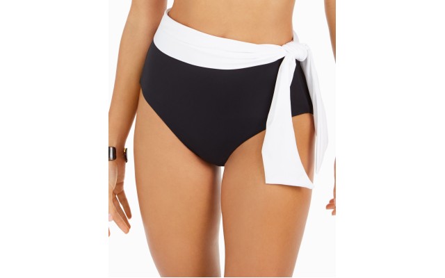 Ralph Lauren BLACK/WHITE Color Block Bel Aire Tie-Detail Bikini Bottom, Black, 6