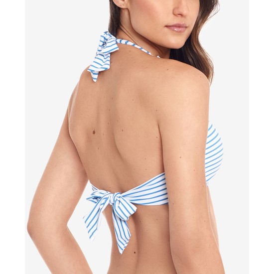  BLUE Bengal Stripe Hipster Bikini Swim Top, 16, Blue/White