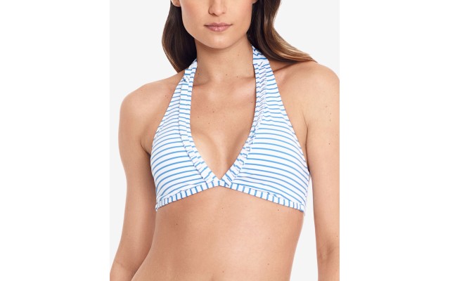  BLUE Bengal Stripe Hipster Bikini Swim Top, 16, Blue/White