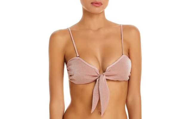 Ramy Brook Venus Metallic Bikini Top, Blush, XS