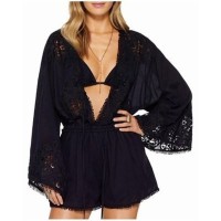 Ramy Brook Womens Dia 100%Cotton Long Sleeve Romper Black, Large