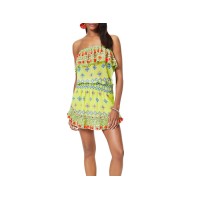 Ramy Brook Women’s Standard Mira Strapless Mini Dress Coverup, Lime Combo, Large